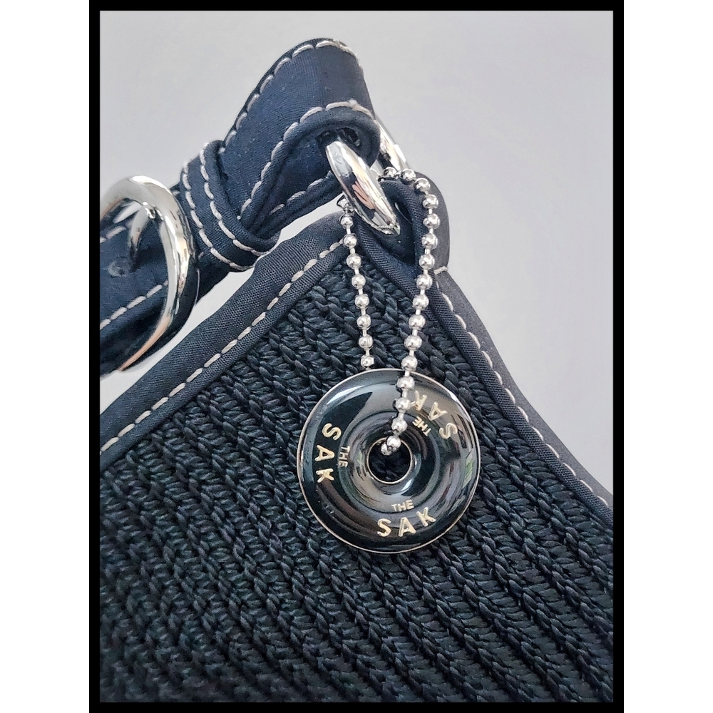 THE SAK Woven Knit Y2K Zipper Shoulder Bag Purse Black Green Blue Diamond Lining - Picture 11 of 13